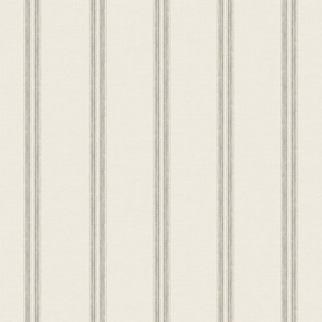Johnny Charcoal Stripes wallpaper, 20.5 in x 33 ft roll, grey stripe on cream linen-look ground
