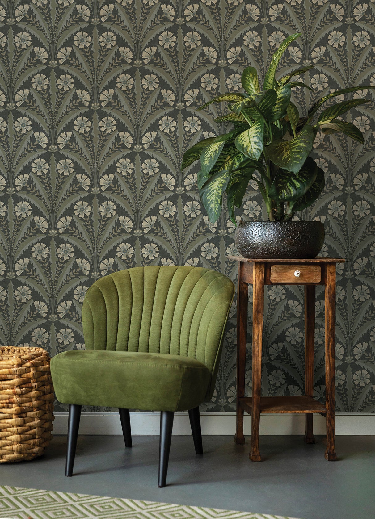 Tap Root Charcoal by Chesapeake Floral Damask Wallpaper – Brewster 4169-27601