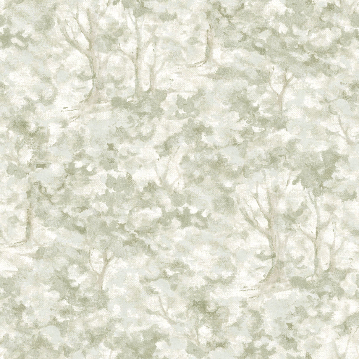 Chesapeake Thicket Sage Forest Wallpaper roll showing sage green treetop motif on cream background