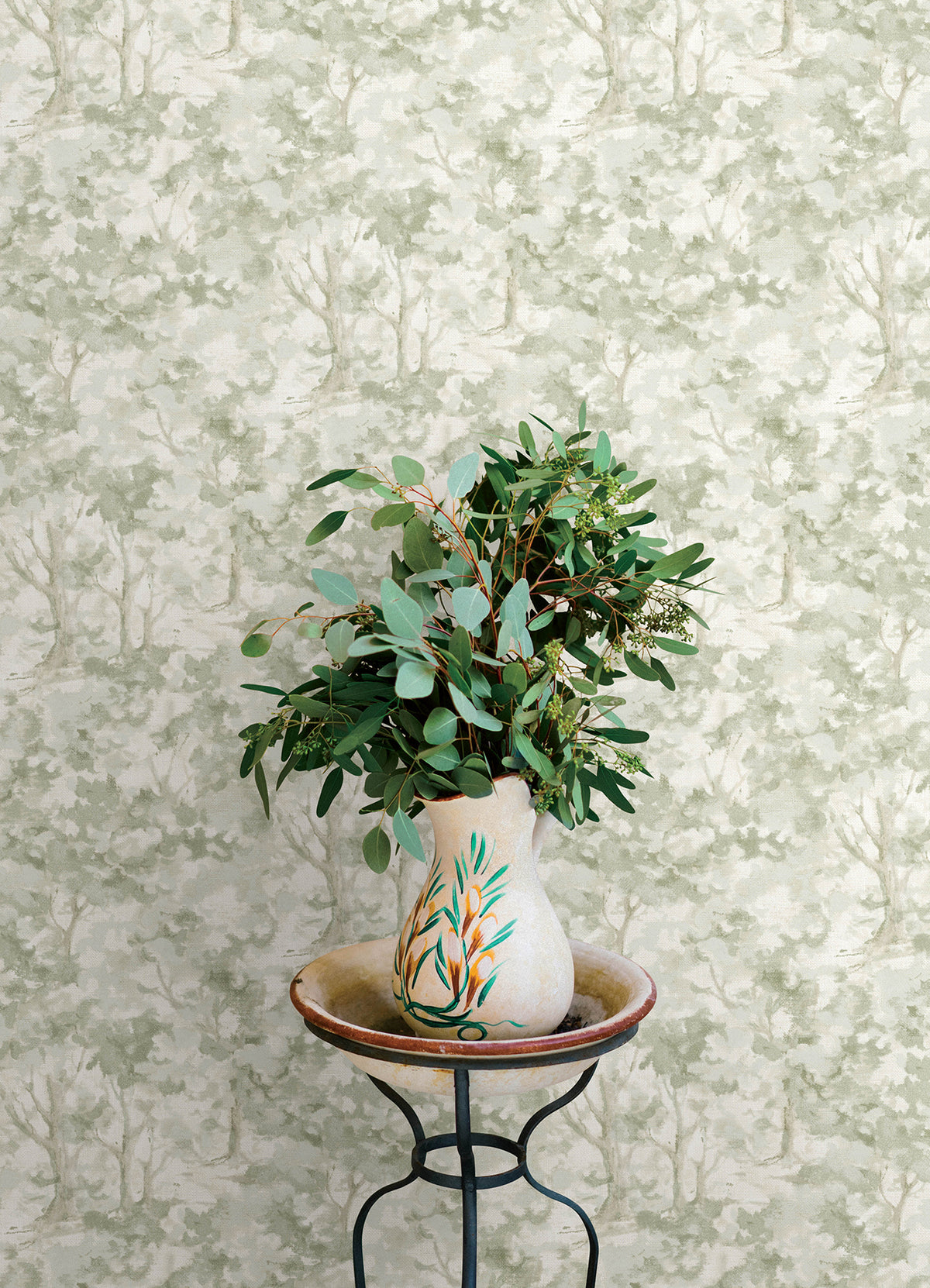 Thicket Sage Green by Chesapeake Forest Wallpaper, 20.5 in W x 33 ft L, Prepasted Sure Strip, Washable - Brewster Home Fashions 4169-83109-Sample