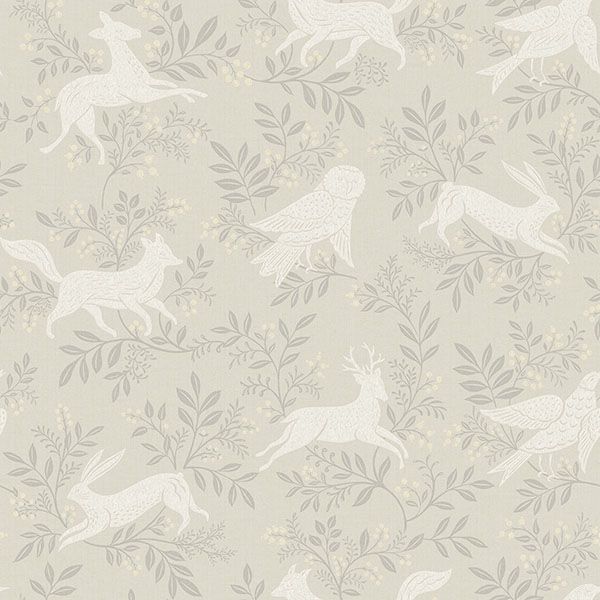 Revelry Taupe Forest Frolic wallpaper by Chesapeake – taupe woodland animals pattern