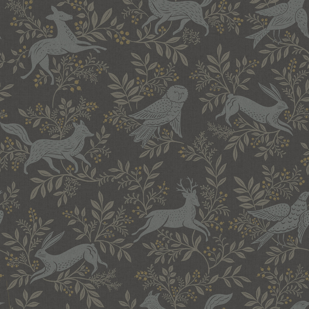 Revelry Black Forest Frolic Wallpaper in Black by Chesapeake