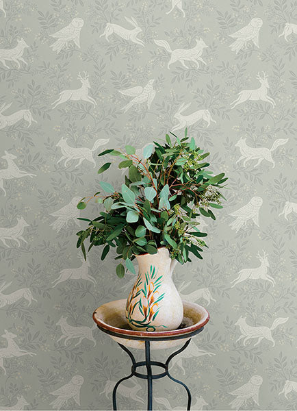Revelry Sage Forest Frolic by Chesapeake Animals Wallpaper – Brewster Home Fashions 4169-83115