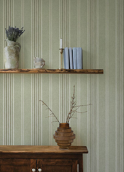 Calvados Moss by Chesapeake Linen Stripe Wallpaper – Brewster Home Fashions 4169-83121