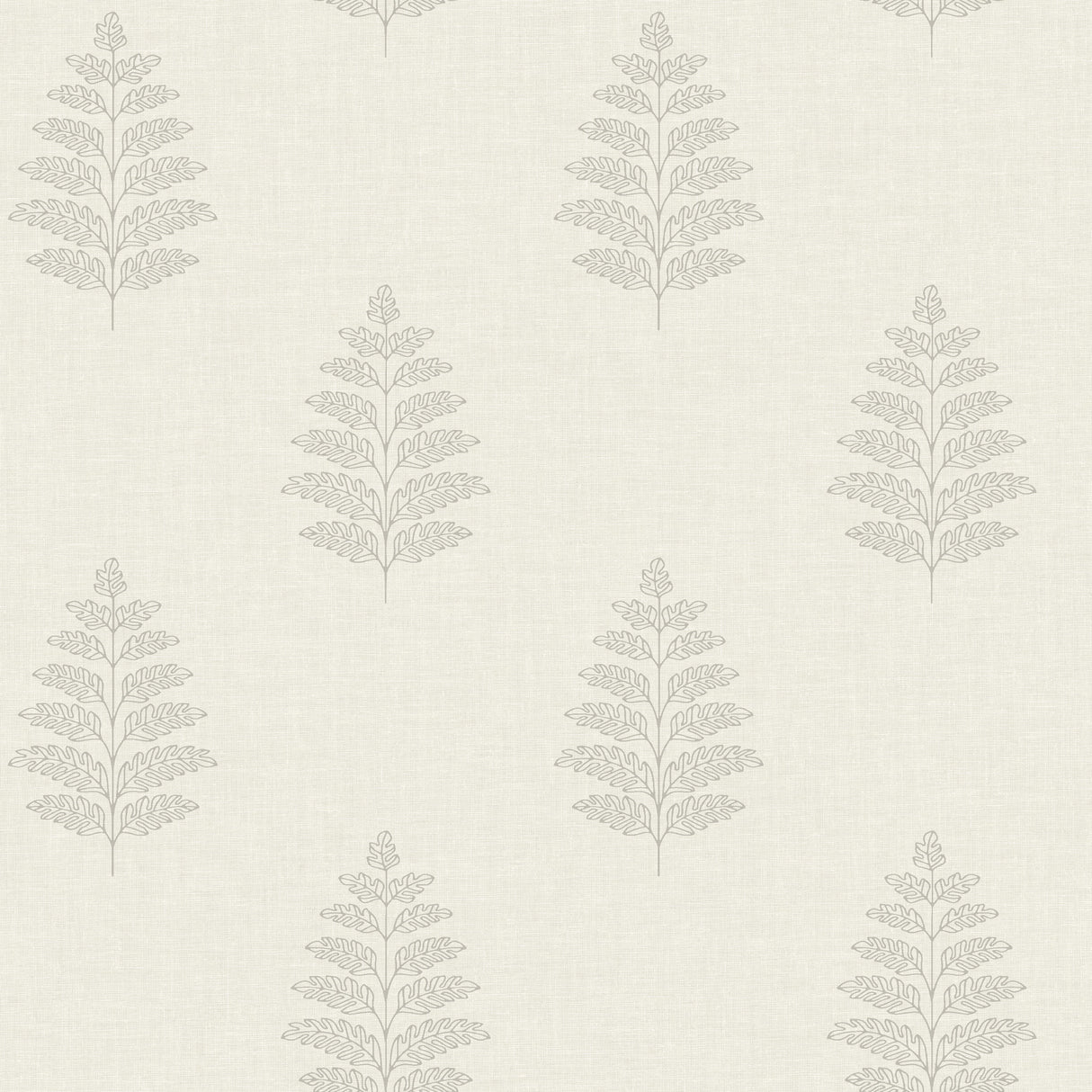 Chesapeake Frond Cream Leaf Wallpaper with grey fern outlines on cream linen-look background.