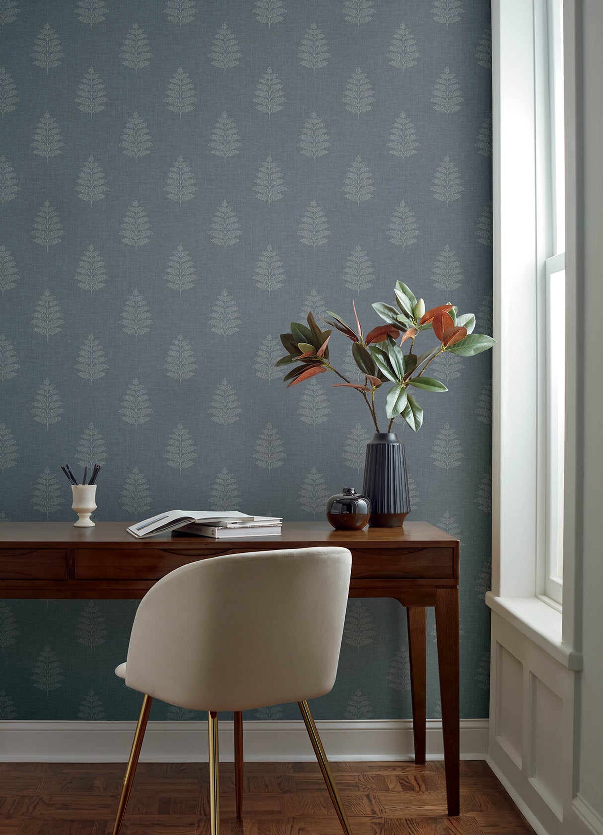 Frond Denim by Chesapeake Leaf Wallpaper – Brewster Home Fashions 4169-83127