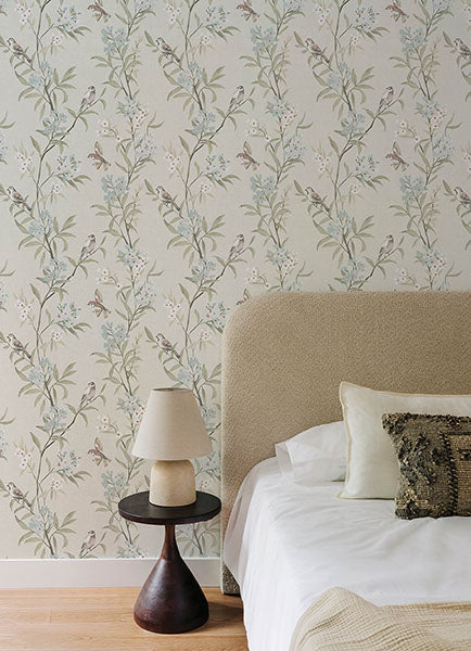 Tea Olive Beige by Chesapeake Finch Frolic Wallpaper – Brewster Home Fashions 4169-83137
