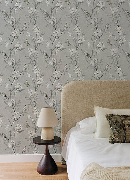 Tea Olive Gray by Chesapeake Finch Frolic Wallpaper – Brewster Home Fashions 4169-83141