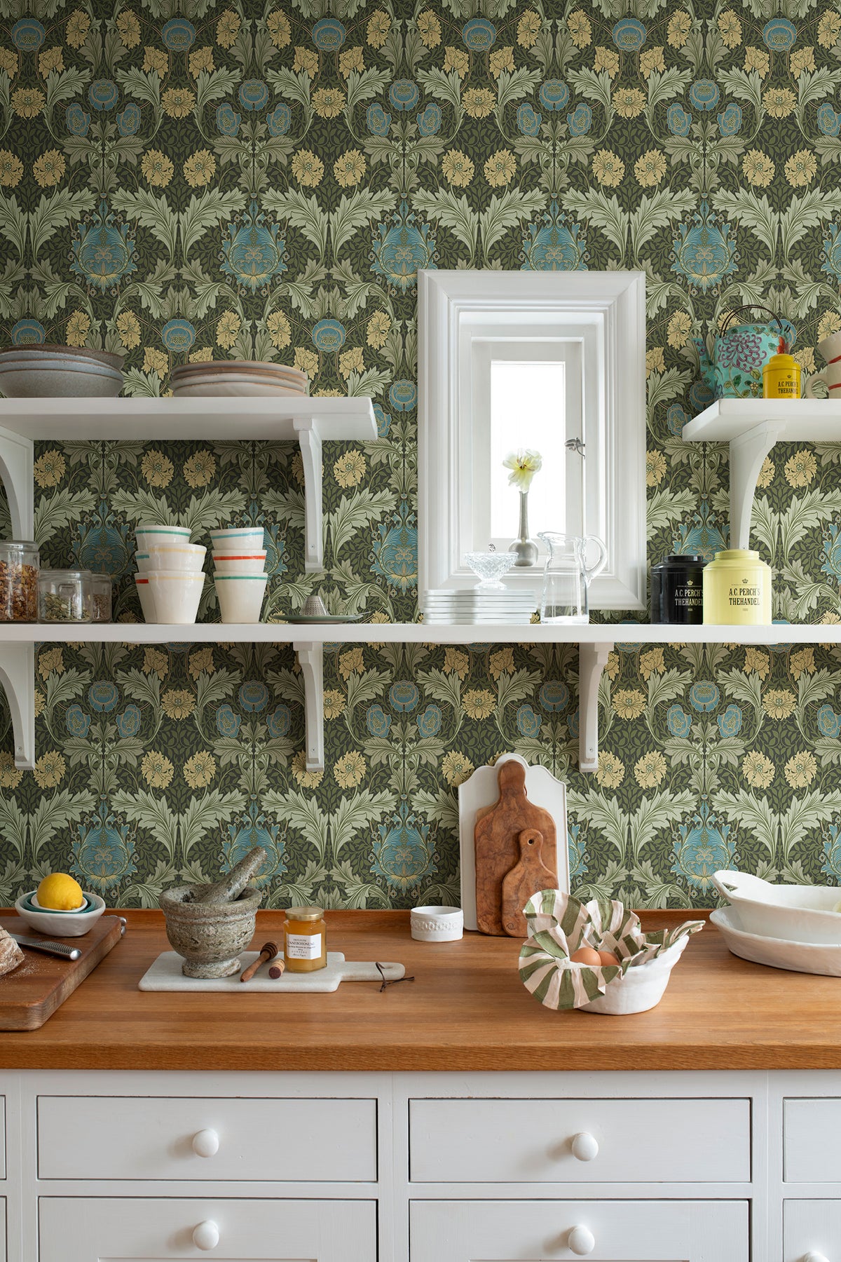 Myrtle Dark Green by A-Street Prints Floral Ogee Wallpaper – Brewster Home Fashions 4171-82060