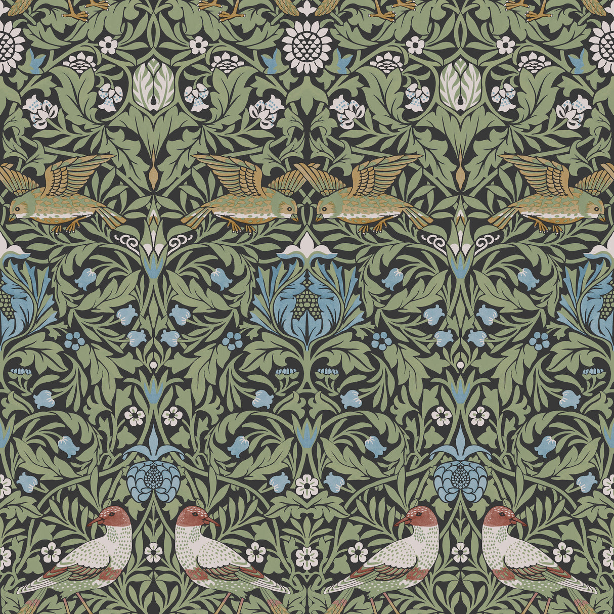 A-Street Prints Bird Multicolor Floral Thicket Wallpaper roll and pattern