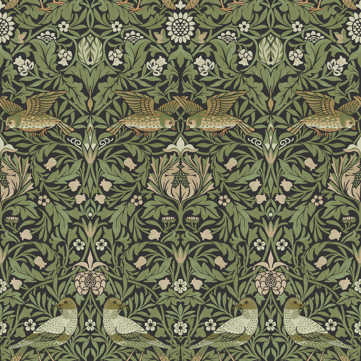 Bird Green Floral Thicket Wallpaper in Green by A-Street Prints