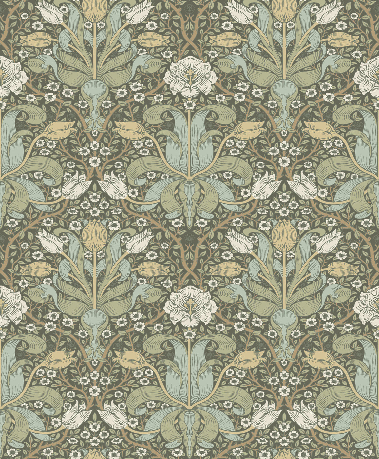 Spring Thicket Green Tulip Damask Wallpaper by A-Street Prints