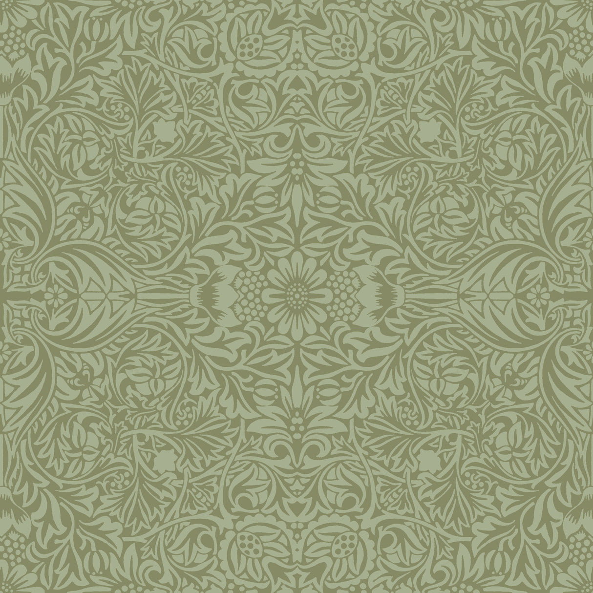 Ceiling Green Intricate Floral Wallpaper roll and pattern in two-tone green