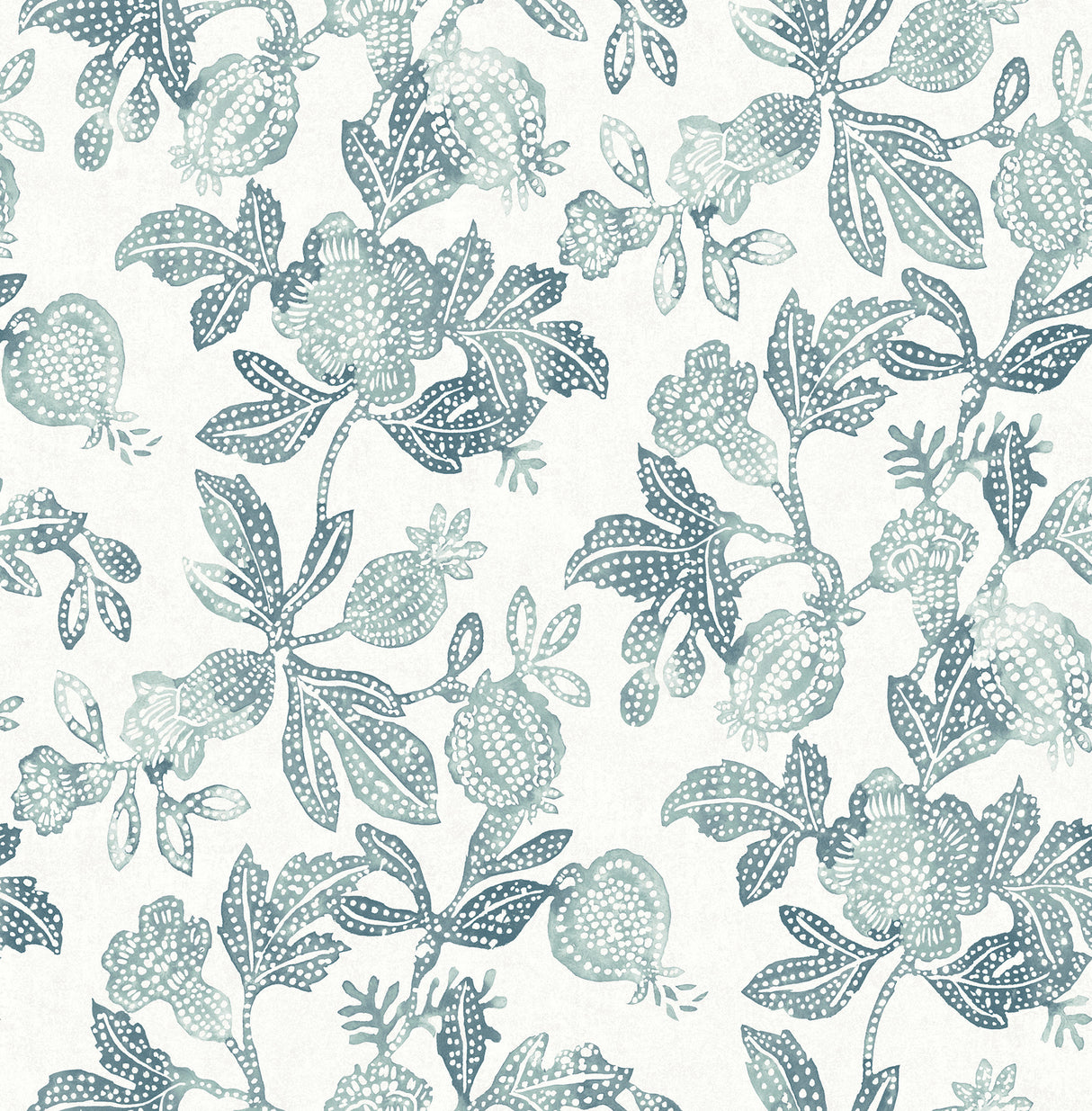 Beach Rose Teal Floral Fruits Wallpaper by A-Street Prints roll detail