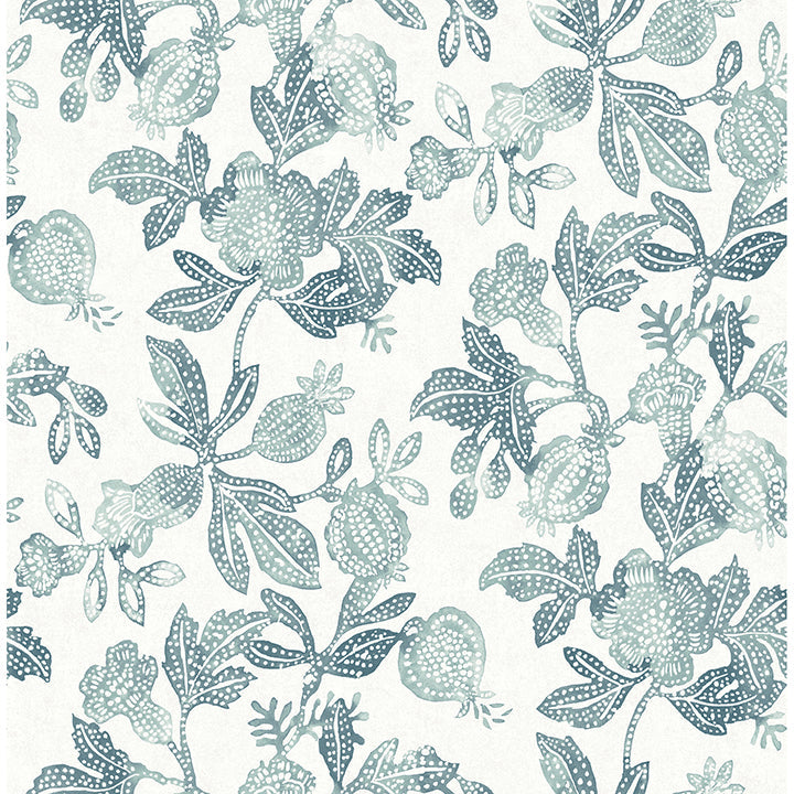 Beach Rose Teal Floral Fruits Wallpaper by A-Street Prints roll detail