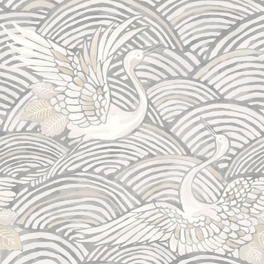 Egret Slate Tidal Dance Birds Wallpaper by A-Street Prints, 20.5 in x 33 ft – SKU 4172-27496