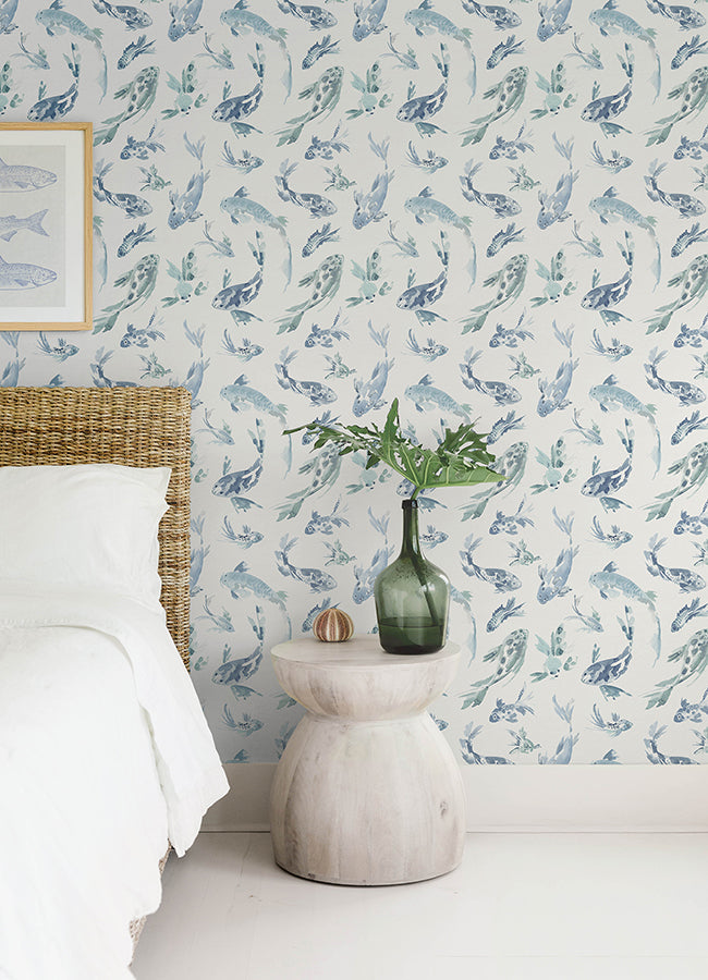 Koi Blue Fish by A-Street Prints Fish Wallpaper – A-Street Prints 4172-27500