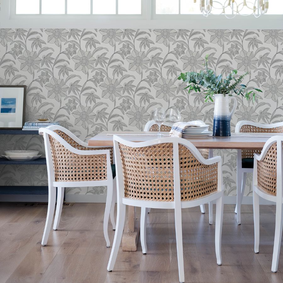 Star Flower Charcoal by A-Street Prints Floral Trail Wallpaper- A-Street Prints 4172-27514