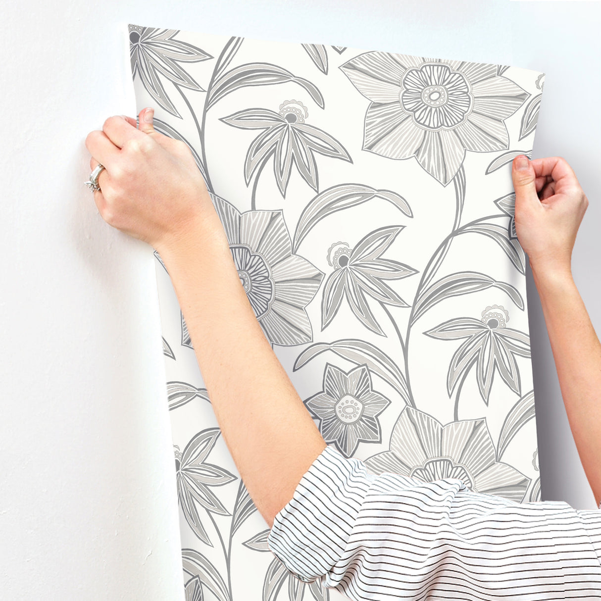 Star Flower Charcoal by A-Street Prints Floral Trail Wallpaper- A-Street Prints 4172-27514