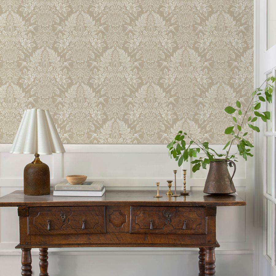 Finch Neutral by Chris Loves Julia Woodland Damask Wallpaper – A-Street Prints 4173-27621