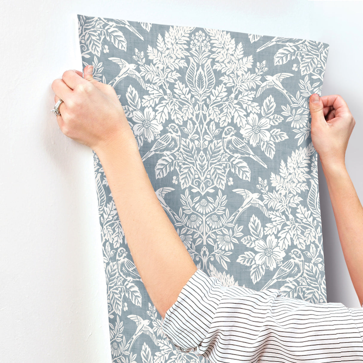 Finch Light Blue by Chris Loves Julia Woodland Damask Wallpaper – A-Street Prints 4173-27623