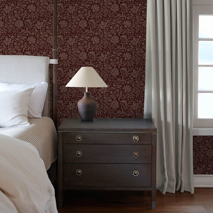 Hague Burgundy by Chris Loves Julia Floral Trail Wallpaper – A-Street Prints 4173-27627