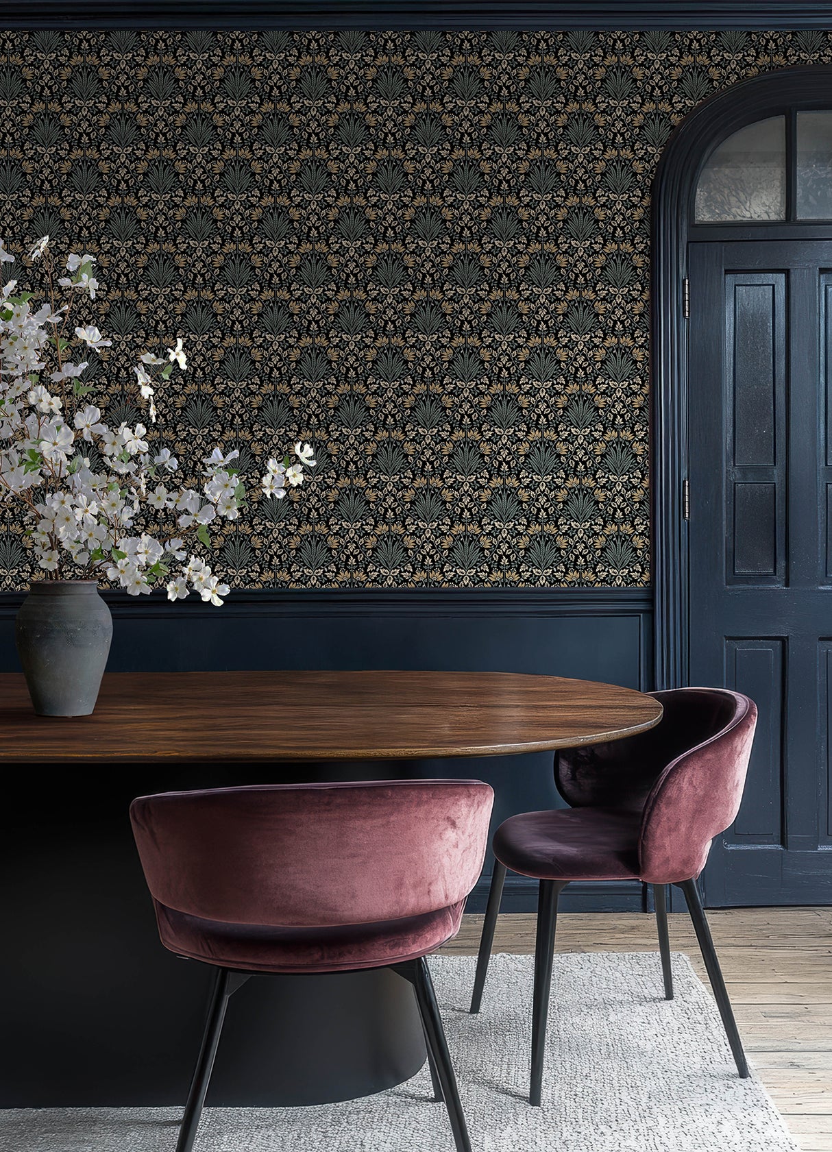Woodbury Black by Chris Loves Julia Floral Damask Wallpaper – A-Street Prints 4173-27630