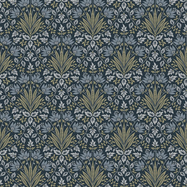 Woodbury Navy Floral Damask Wallpaper by A-Street Prints