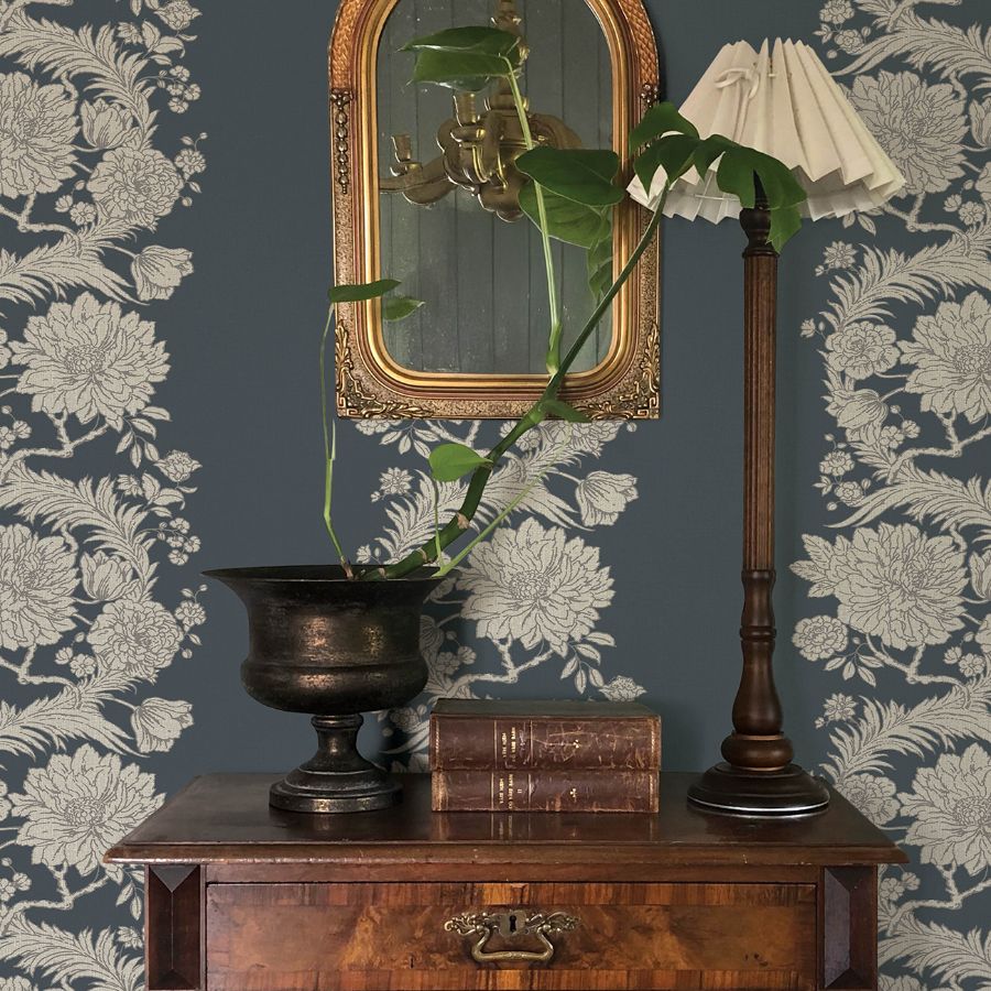 Gisela Blue by Chris Loves Julia Floral Columns Wallpaper – A-Street Prints 4173-27642