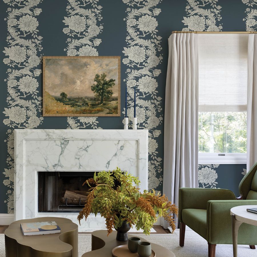 Gisela Blue by Chris Loves Julia Floral Columns Wallpaper – A-Street Prints 4173-27642