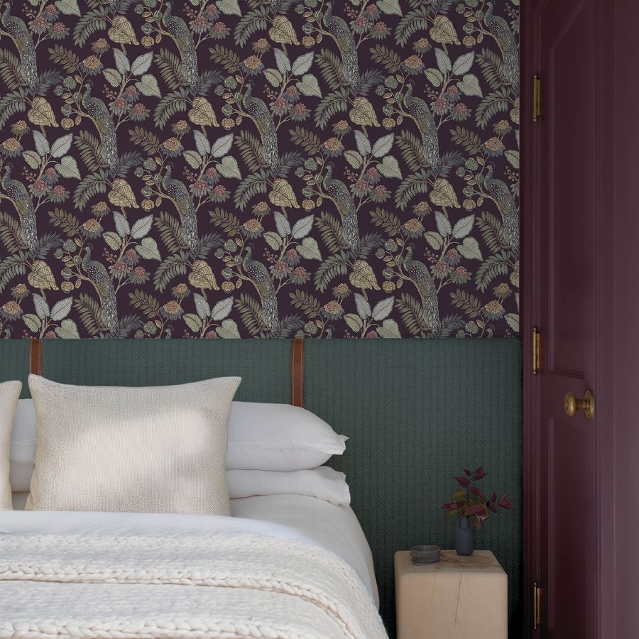 Geneva Plum Peacock Paradise by Chris Loves Julia Wallpaper – A-Street Prints 4173-27644