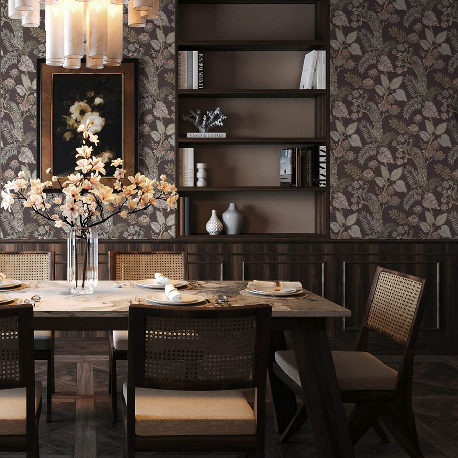 Geneva Chocolate Peacock Paradise by Chris Loves Julia Wallpaper – A-Street Prints 4173-27647