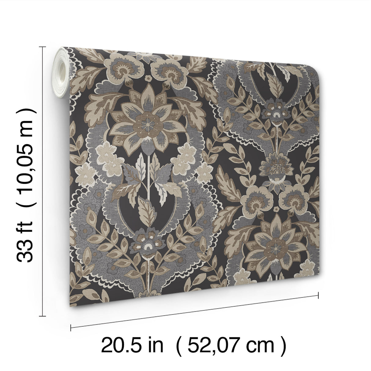 Collins Charcoal by Chris Loves Julia Damask Wallpaper – A-Street Prints 4173-27654