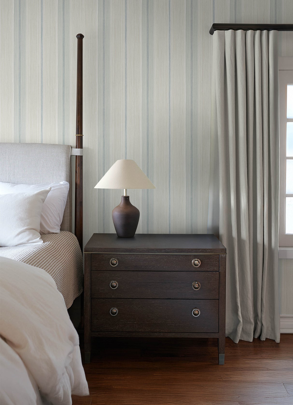 Ames Light Blue by Chris Loves Julia Linen Stripe Wallpaper – A-Street Prints 4173-27660