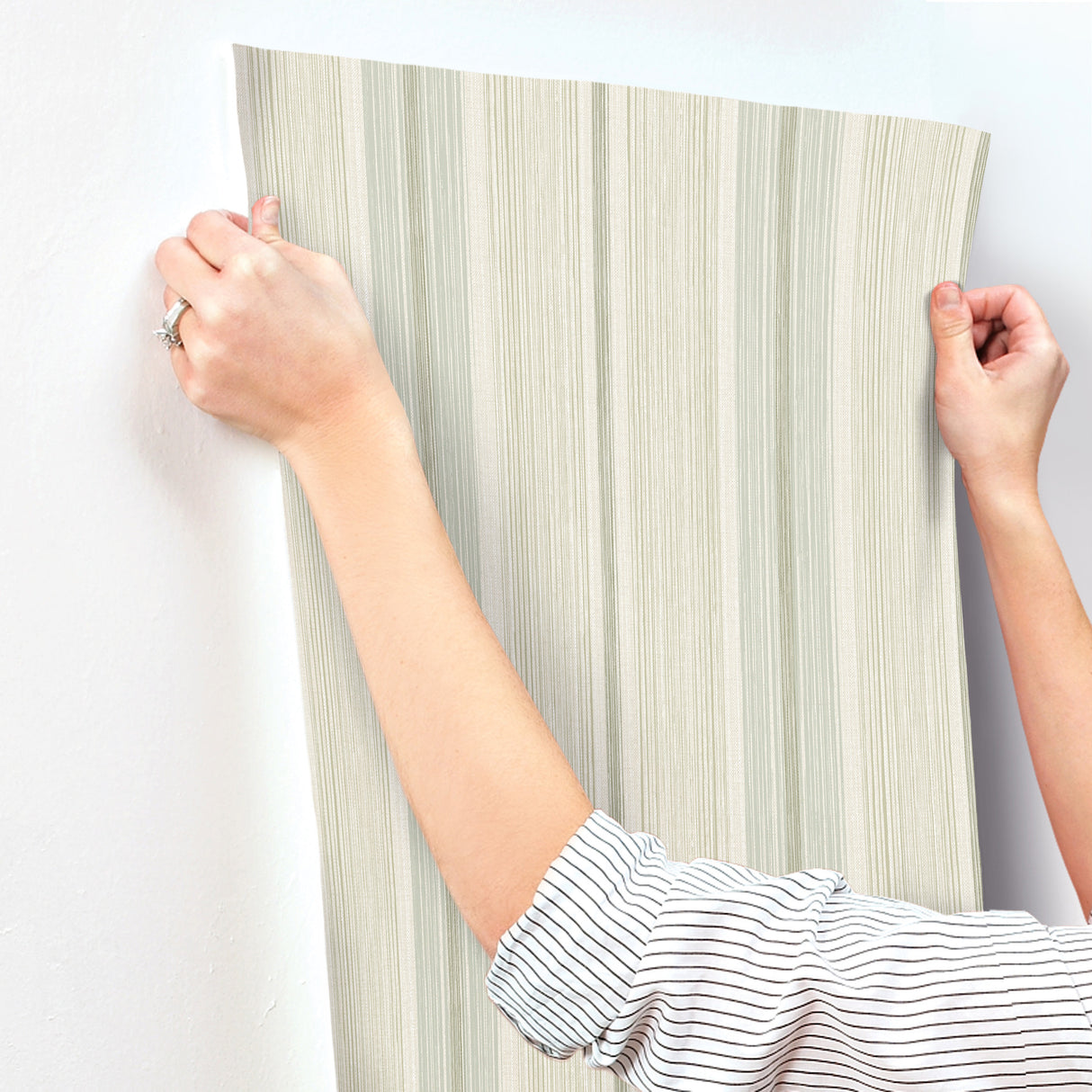 Ames Seafoam by Chris Loves Julia Linen Stripe Wallpaper – A-Street Prints 4173-27664