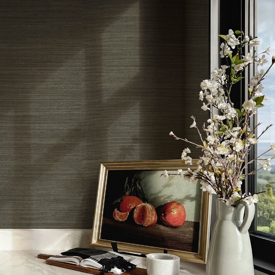 Mycroft Slate by Chris Loves Julia Grasscloth Wallpaper – A-Street Prints 4173-82103