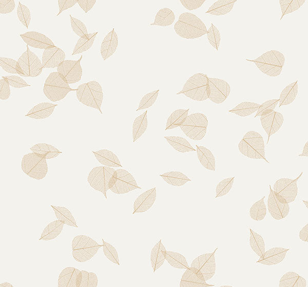 Myles Gold Leaves Wallpaper pattern in gold on white
