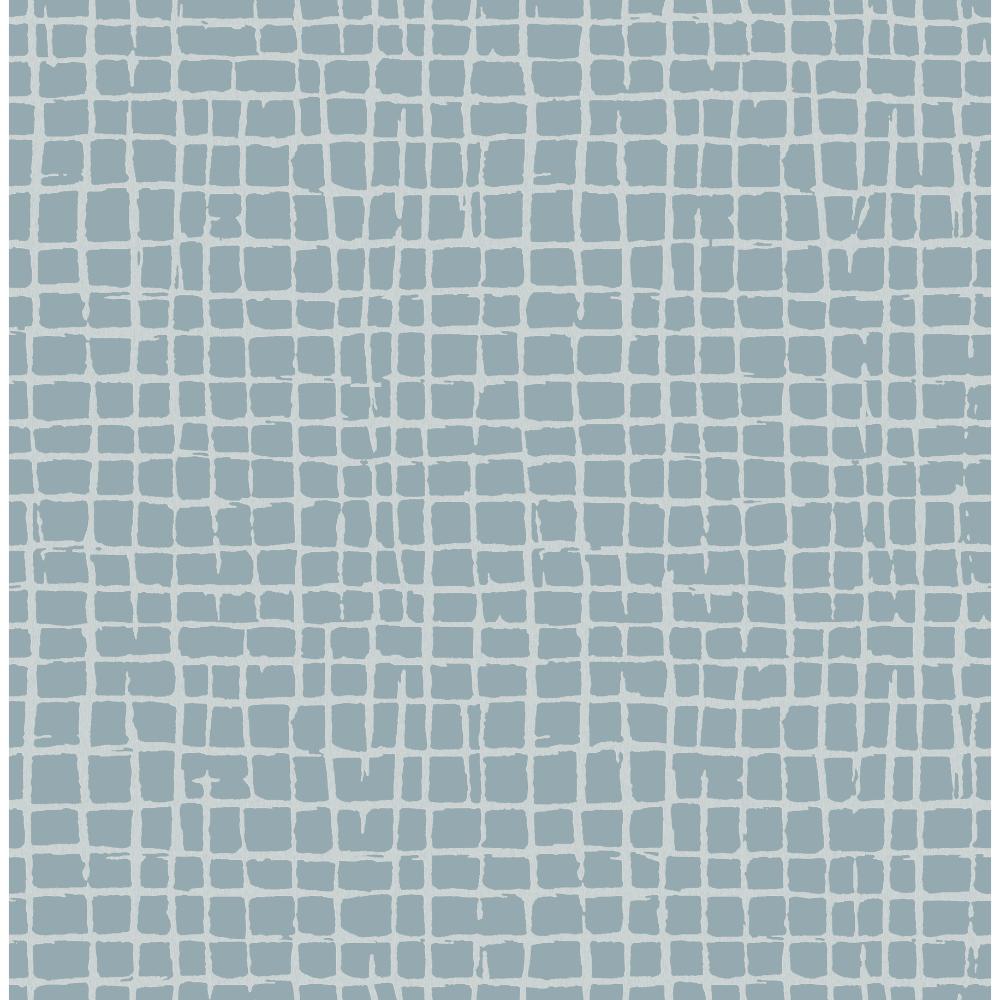 Albin Sky Blue Gridline Wallpaper by A-Street Prints roll and room view