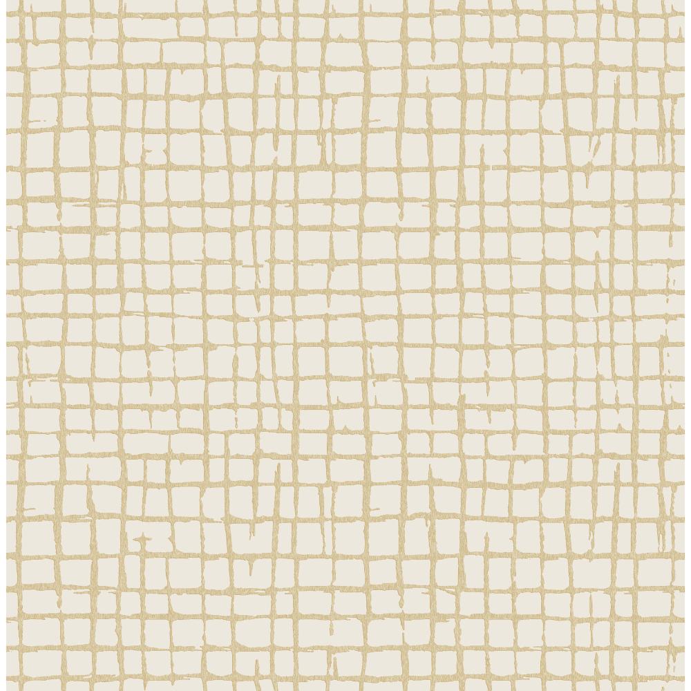 Albin Pearl Gridline Wallpaper roll with golden yellow hand-drawn grid on pearlescent white.