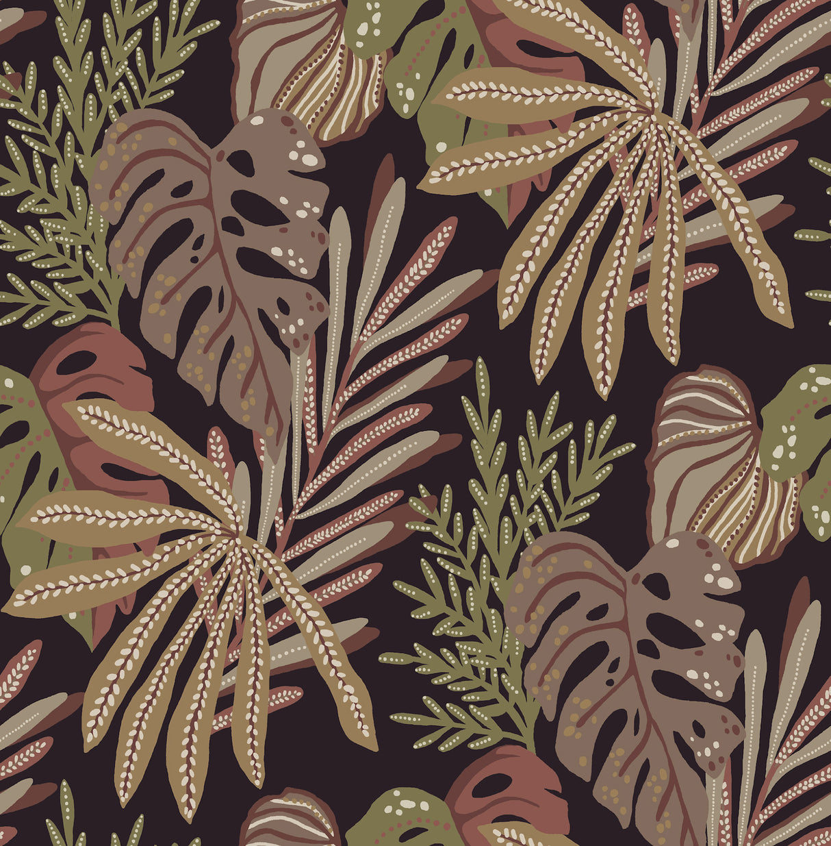 Alocasia Burgundy Tropical Foliage Wallpaper roll, 20.5 in x 33 ft