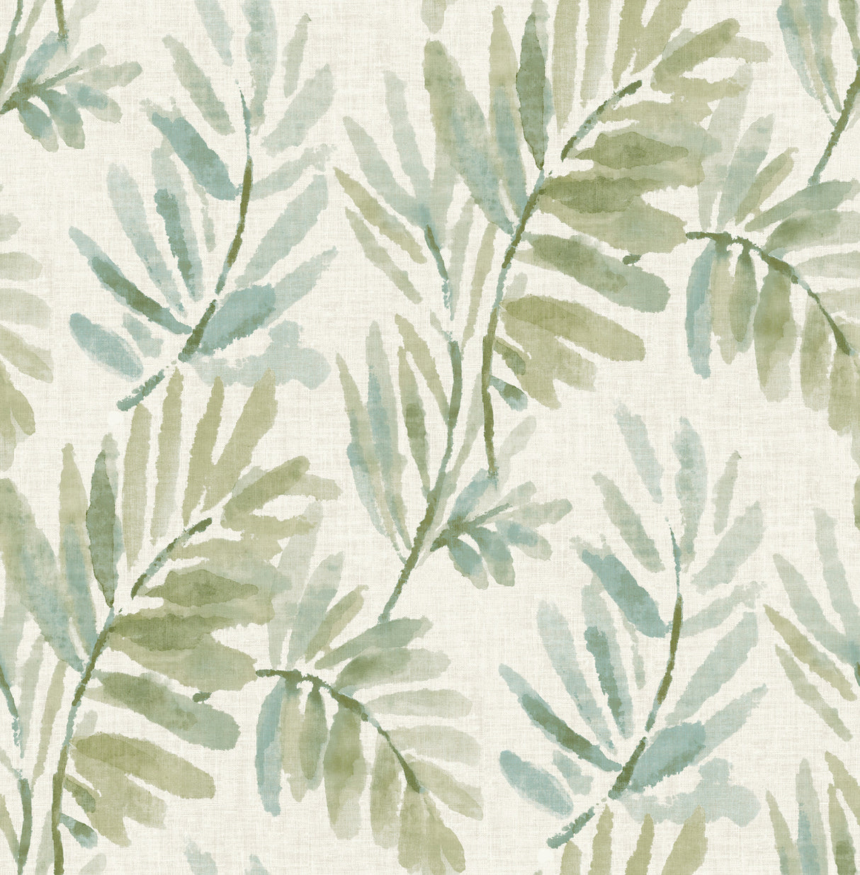 A-Street Prints Serenade Sea Green Ferns wallpaper roll showing watercolor fern motif