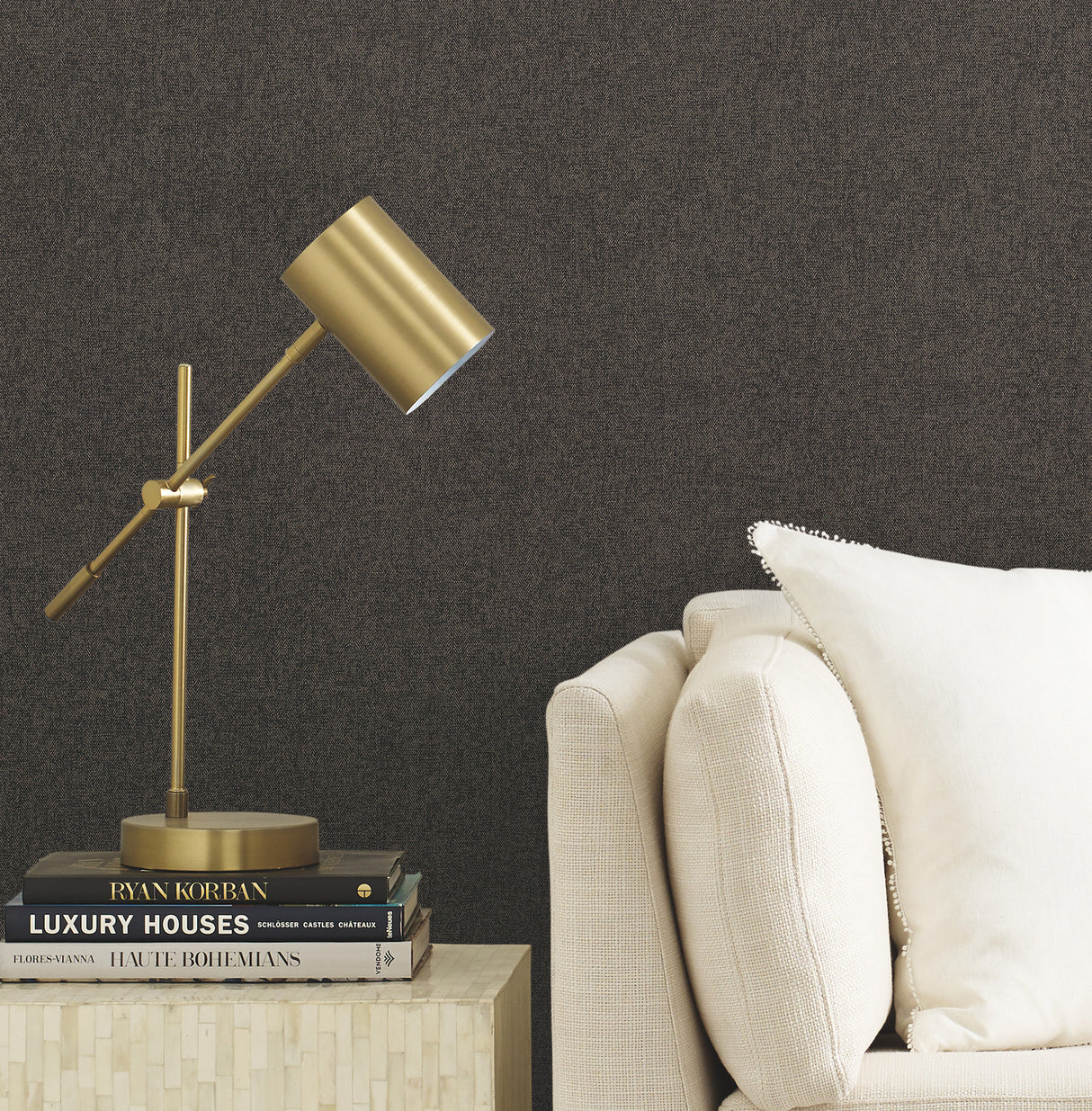Herringbone Tweed Charcoal by Warner Woven Wallpaper- Brewster 4178-4425