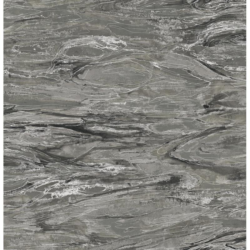 Nyla Charcoal Metallic Scribble Wallpaper by Warner