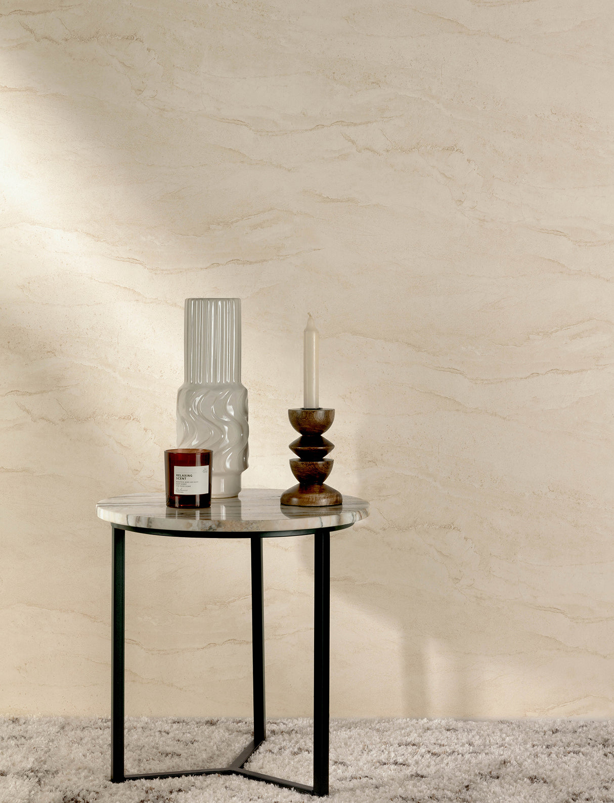 Morgana Off-White Layered Stone Texture Scrubbable Strippable Vinyl on Non Woven Wallpaper by Chesapeake - 4191-83000
