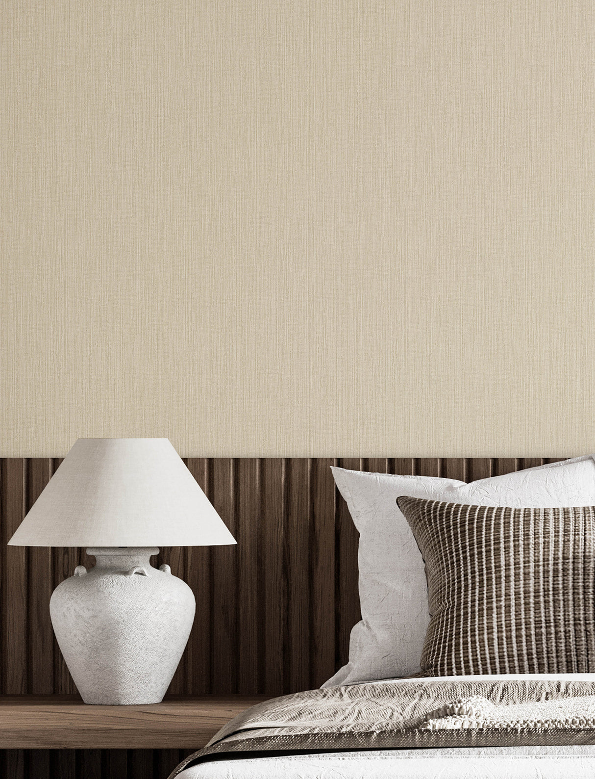 Elijah Light Brown Vertical Striation Texture Non Woven Unpasted Wallpaper by Chesapeake Transitional Kitchen & Bath Collection - 4191-83007