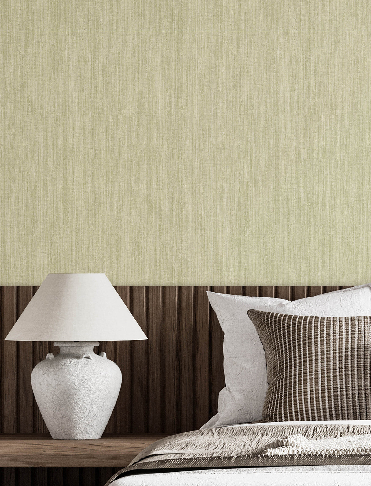 Elijah Light Green Texture Wallpaper by Chesapeake Transitional Sage Moss Vertical Striations Non Woven Unpasted Wallpaper - 4191-83009