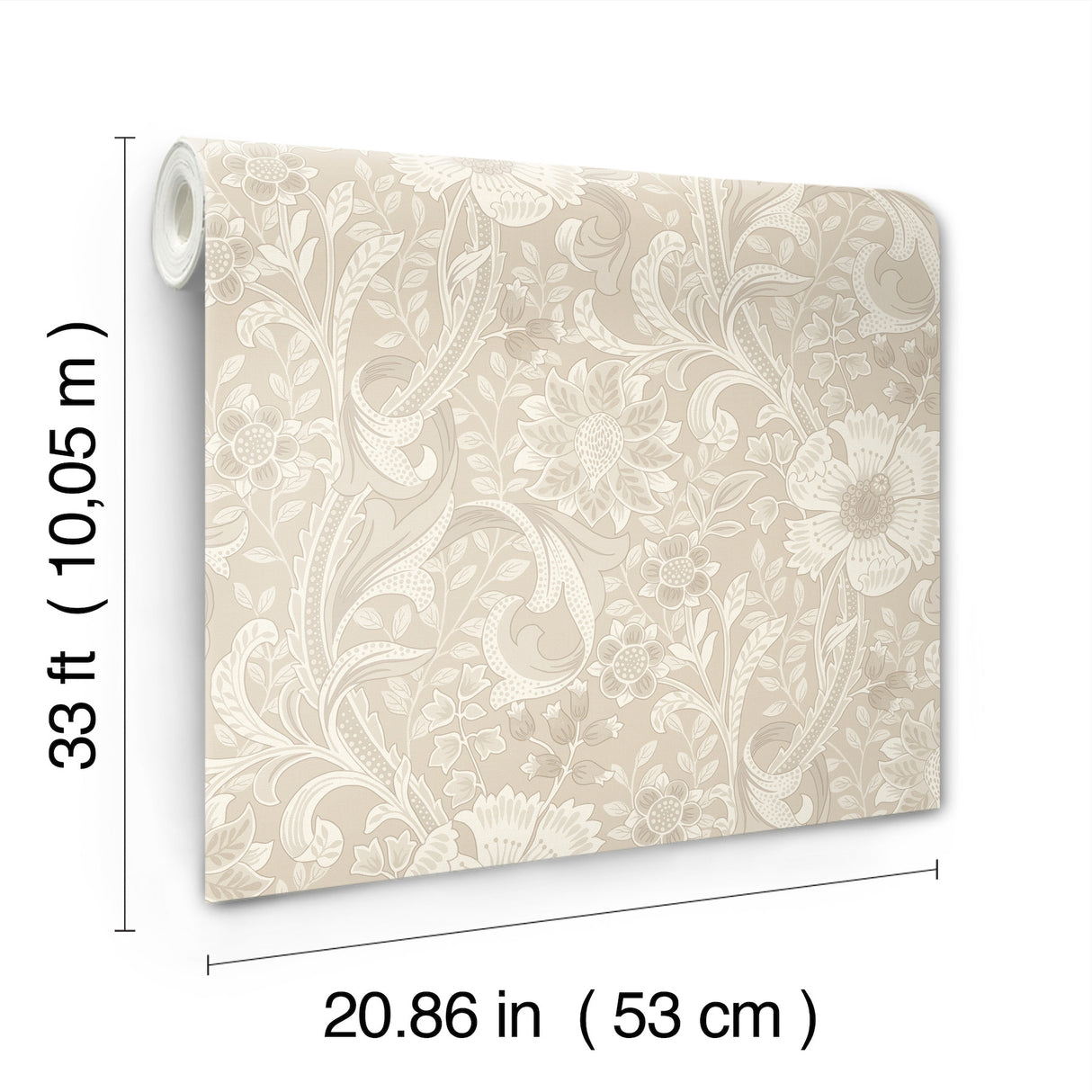 Liora Beige Floral Trail by Chesapeake Kitchen and Bath Collection Farmhouse Botanical Non Woven Unpasted Washable Strippable Wallpaper - 4191-83012