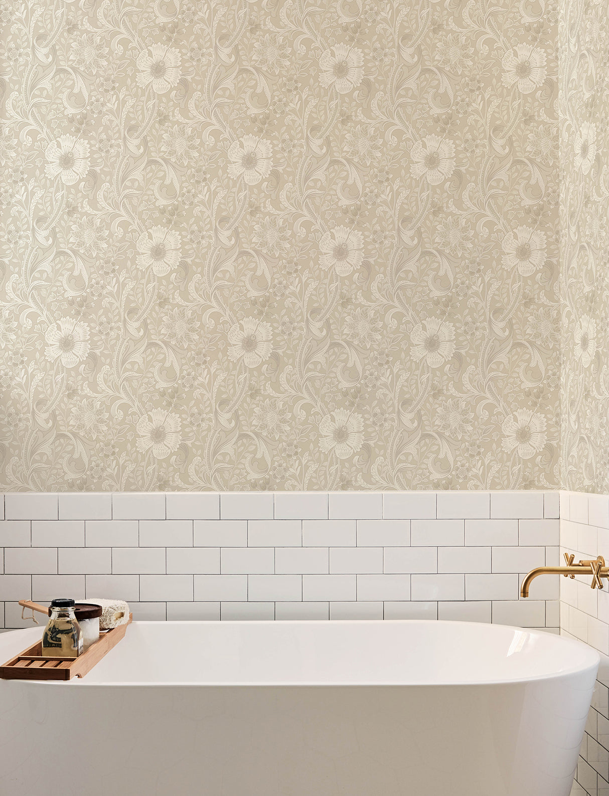 Liora Beige Floral Trail by Chesapeake Kitchen and Bath Collection Farmhouse Botanical Non Woven Unpasted Washable Strippable Wallpaper - 4191-83012