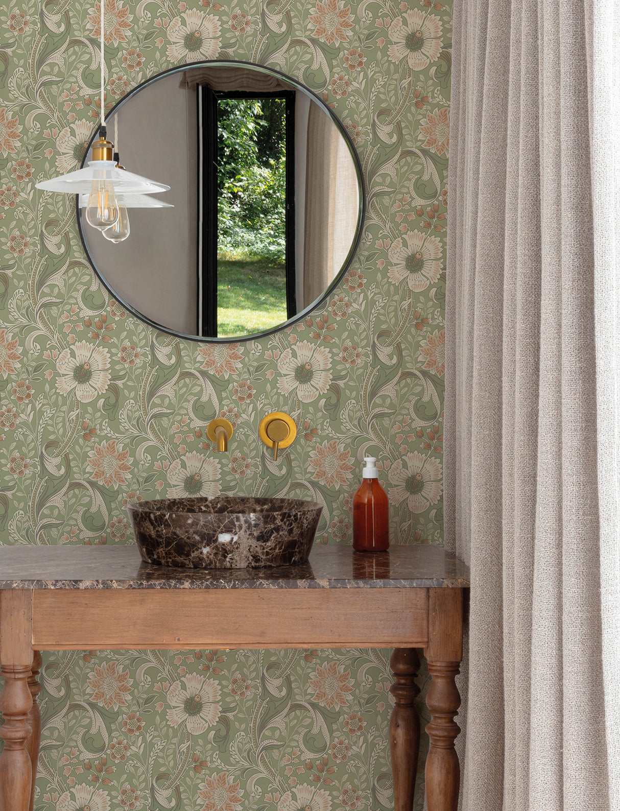 Liora Green Floral Trail by Chesapeake Farmhouse Botanical Scrolling Vine Non Woven Unpasted Washable Strippable Wallpaper - 4191-83014