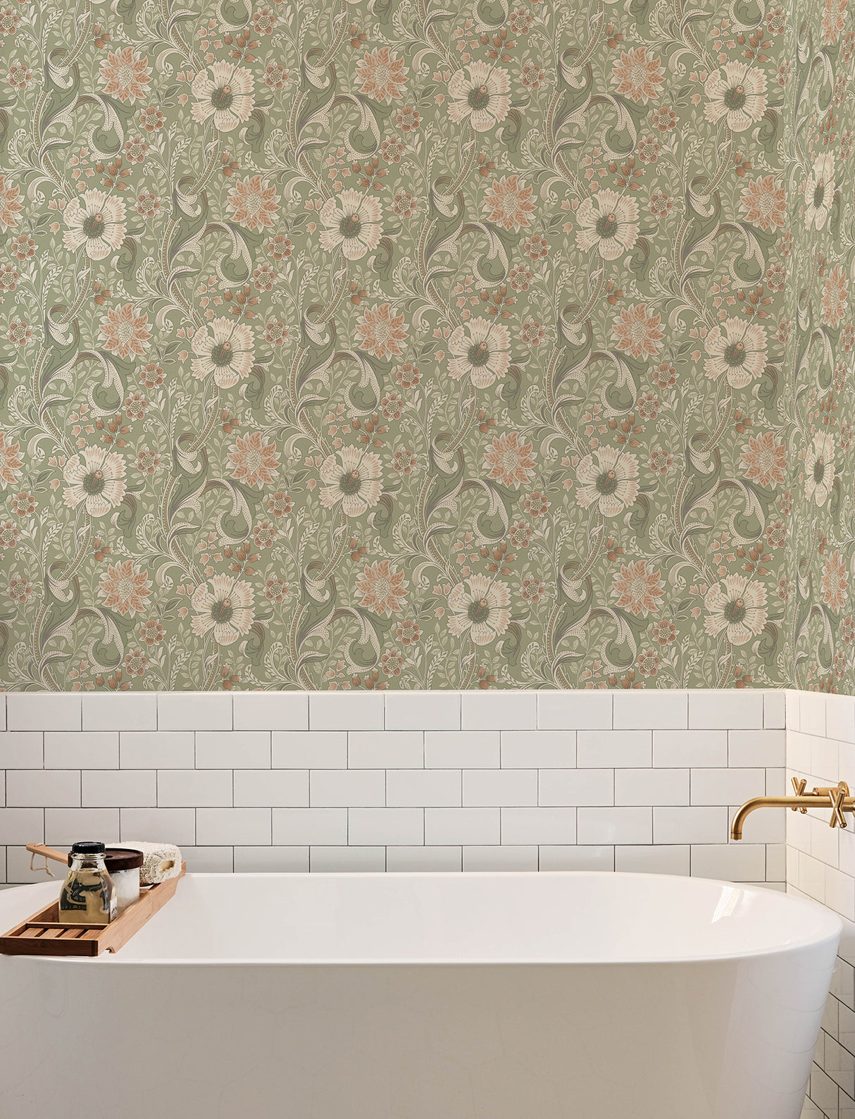Liora Green Floral Trail by Chesapeake Farmhouse Botanical Scrolling Vine Non Woven Unpasted Washable Strippable Wallpaper - 4191-83014